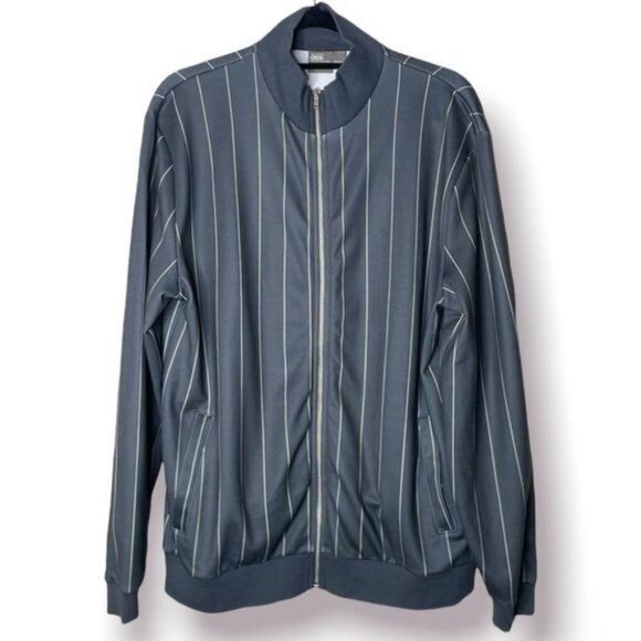 ASOS Size L Gray White Pinstripe Lightweight Zip Up 90s Style Shacket Sweatshirt - Picture 1 of 7